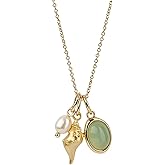 Cliory Adjustable Pearl Necklaces 14k Gold Plated Necklace Natural Pearl Shell Necklace Waterproof Pendant Jewelry for Women and Gift