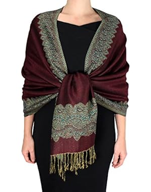 Women's Ravishing Reversible Jacquard Paisley Shawl Wrap Pashmina