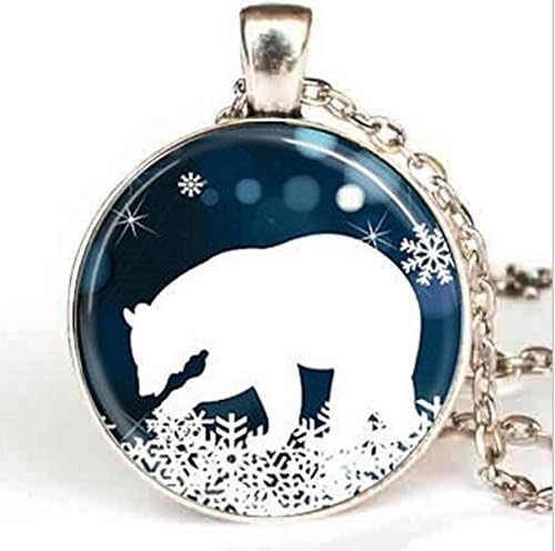 Polar Bear Pendant Christmas Necklace, Blue and White Snowflake Jewelry, Women Fashion Charm