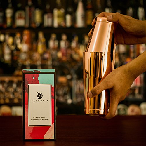 HOMEKEROS Kupfer Boston Shaker: 3-teilig Set: 550ml&750ml Profi Edelstahl Cocktail Set & Barsieb – Bild 7