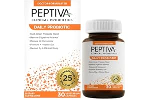 Peptiva Daily Probiotic, 25 Billion CFU, Multi-Strain Probiotics, Lactobacillus Acidophilus, Bifidobacterium, Digestive Support Supplement - 30 Count