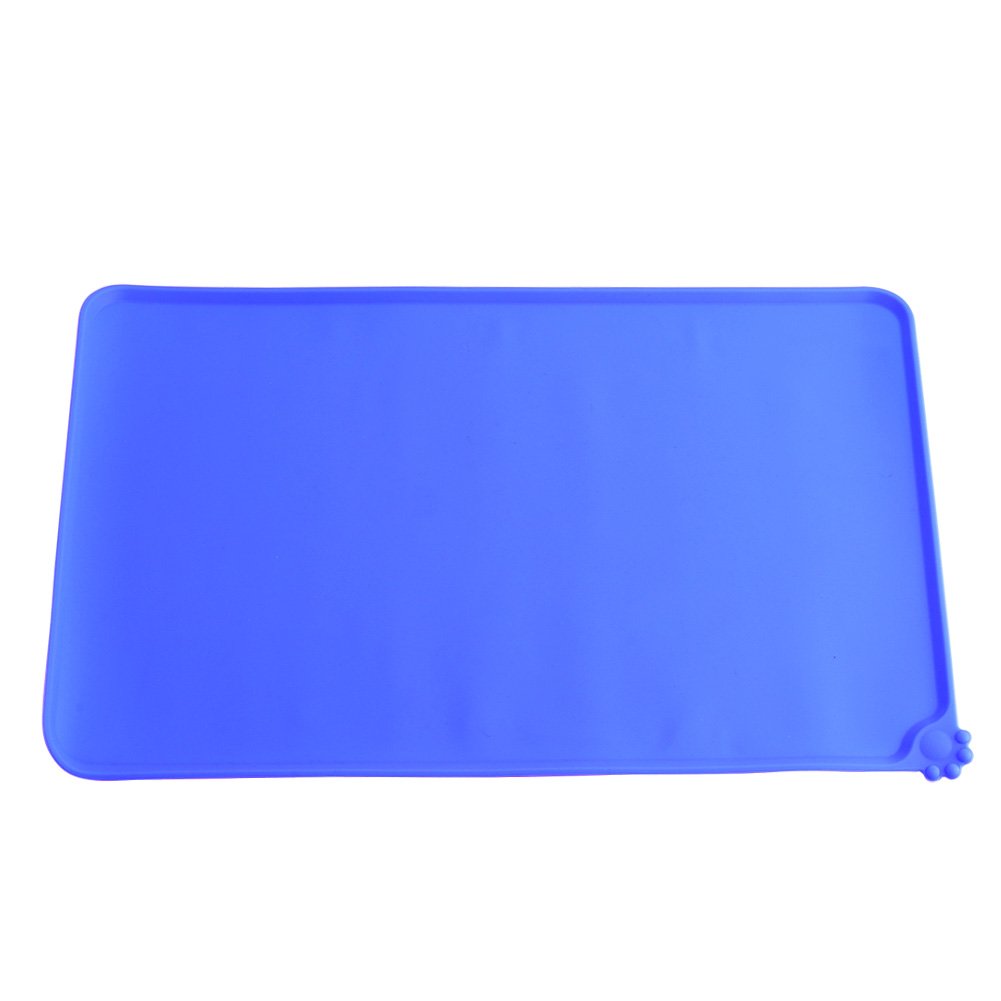 Silicone Pet Feeding Mat Pet Food Mat Bowl Placemat For Dogs Cats Square Waterproof Non-slip Feed Placemat (Color : Blue)