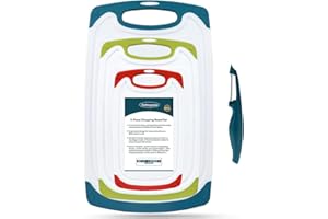 ROTTOGOON Cutting Boards for Kitchen, Plastic Chopping Board Set of 4 with Non-Slip Feet and Deep Drip Juice Groove, Easy Grip Handle, Dishwasher Safe, Green