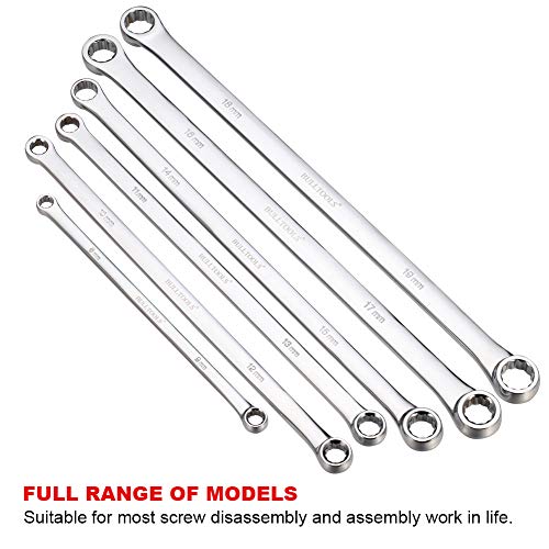 BULLTOOLS 6-Piece Extra Long Double Box End Wrench Set Chrome Vanadium Steel Aviation Wrenches Metric 8-19mm with Organizer Box