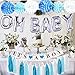 Baby Shower Decorations for Boy| OH BABY letters balloons| 6 pompoms| It's a Boy Banner| Blue Tasells| Blue Silver and Grey Baby Shower| Party Decorations| Blue backdrop|Centerpiece primary