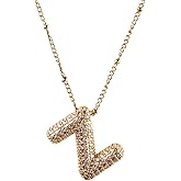 YGLINE Bubble Letter Necklace for Women, Rhinestone Bubble Balloon Initial Necklace for Her