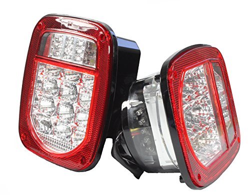 Bright Clear Lens Red Jeep TJ CJ YJ JK Replacement Stop Brake Turn Tail Lights with LED Illuminator on Left (Truck Trailer Boat)