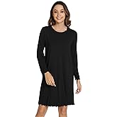 WiWi Long Sleeve Bamboo Viscose Nightgowns for Women, Soft Cooling Lightweight Sleep Night Dress for Women Sleepwear S-XXL