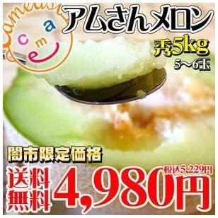 Amazon 青森 お中元 青森県産アムさんメロン 5kg 5 6玉 青森完熟高級メロン かめあし商店 食品 飲料 お酒 通販