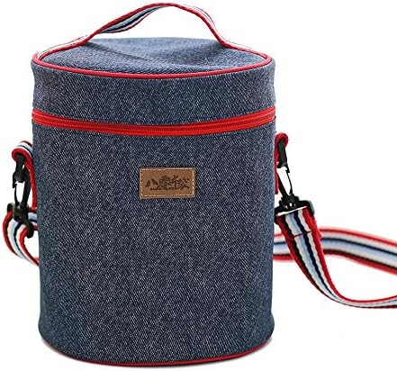 Goodidus Blue Denim Picnic Insulated Fashion Lunch Bag,Adjustable Shoulder Strap And Cooler Tote Bag Bento Carry Bag Mom Bag Grocery Bag Travel With Zip Closure(7.89.8inch)