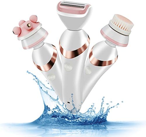 Ladies Electric Shaver Cordless Electric Razor 3 in 1 USB Rechargeable Waterproof for Women Arm Underarm Bikini Line Legs Bikini Trimmer and Facial Cleasing and 3D Roller Massager,Wet/Dry Razor Set