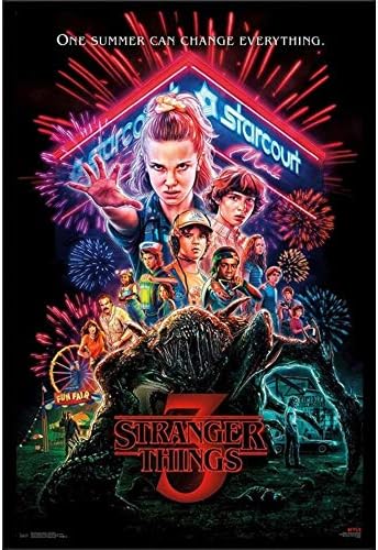 Stranger Things 3 Wall Art Decor Framed Print | 24x36 Premium (Canvas/Painting Like) Textured Poster | Vintage Season 3 TV Show Merch Photo Decorations | Memorabilia Fan Gifts for Guys & Girls Bedroom