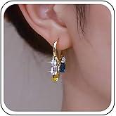 Yheakne Vintage Colorful Crystal Square Drop Earrings Gold Cz Tassel Huggie Hoop Earrings Tiny Rhinestone Square Earrings Geometric Gem Dangle Earrings Jewelry for Women