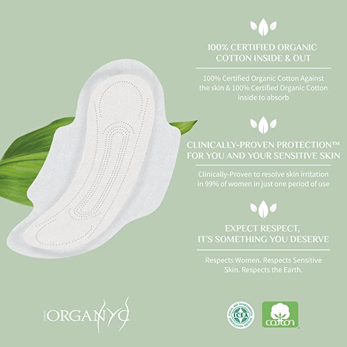 Organyc 100% Certified Organic Cotton Feminine Pads, Moderate Flow, 10 count (Pack of 1) - Package May Vary