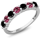 Gem Stone King 1.13 Ct Round Black Diamond Pink Tourmaline 925 Sterling Silver Anniversary Ring
