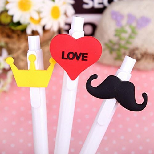 KitMax (TM) Pack of 12 Pcs 0.5mm Cute Cool Novelty Silicone Moustache Crown Heart Decor Ballpoint Office School Supplies Students Children Gift (Color May Vary)