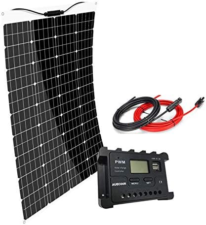 AUECOOR120W Solar Panel Bendable Flexible Monocrystalline Solar Panel for RV, Boat, Cabin,Trailer, Roofs, Off Grid System,12V Battery Charging