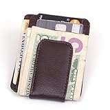 Printed grain cow hide leather money clip with magnet Brown