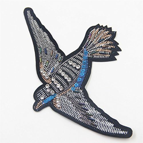 Colorful Sequined Bird Patches for Clothing Iron on Fabric Sticker for Clothes Sew Embroidery Patches Application for Dress Jacket - 8.3''X5.5''