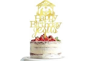 Dxsdgetue Acrylic gold Happy Birthday Jesus Cake Topper Christmas Birthday Christian Christmas Jesus’s Birthday Party Decorations, Christmas Holiday Winter Merry Christmas Party Decorations