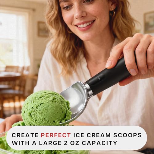 VRAIKO Heated Ice Cream Scoop | Warming Icecream Scooper with 3-Level Adjustable Heats - 120/140/160℉, LED Display, 2600mAh Capacity, Rechargeable | for Hard Ice Cream and More (Black)