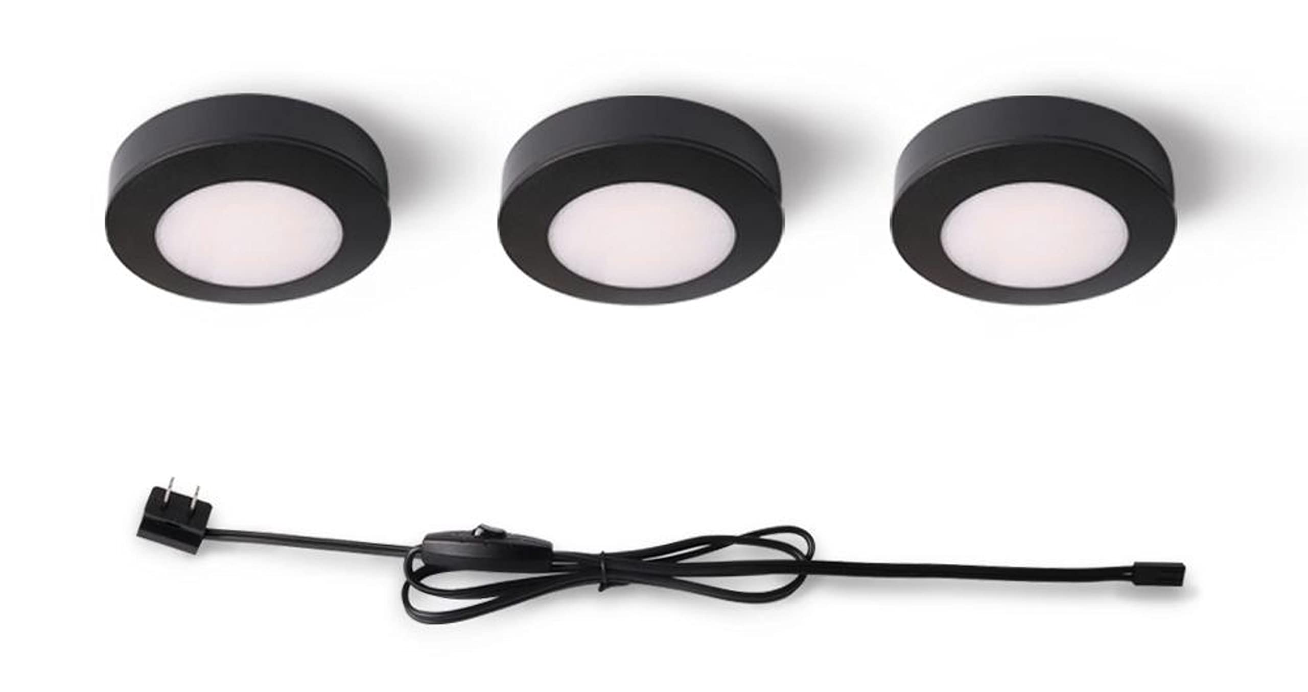 Photo 1 of Hampton Bay Lighting 3-Light Plug-in LED Black Puck Light Kit with CCT Changing (22343KIT-BK)