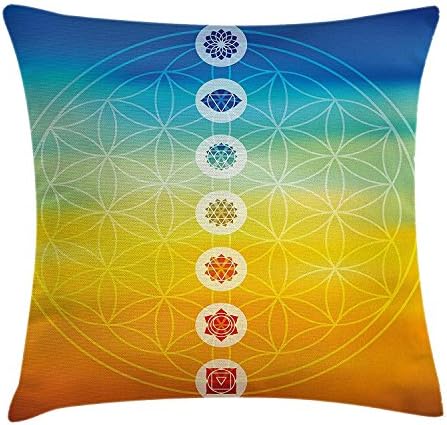 ZHIZIQIU Abstract Throw Pillow Cushion Cover, Gradient Toned Chakra Centers Spiritual Power Universe Harmony Religious Design, Decorative Square Accent Pillow Case, 18 X 18 Inches, Multicolor