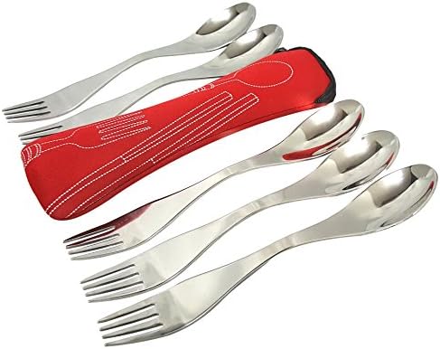 Camping Sporks - Spoon Fork Dinnerware Camp Cooking Utensil - Spork Utensils With Carry Pouch (5 pack-Red)