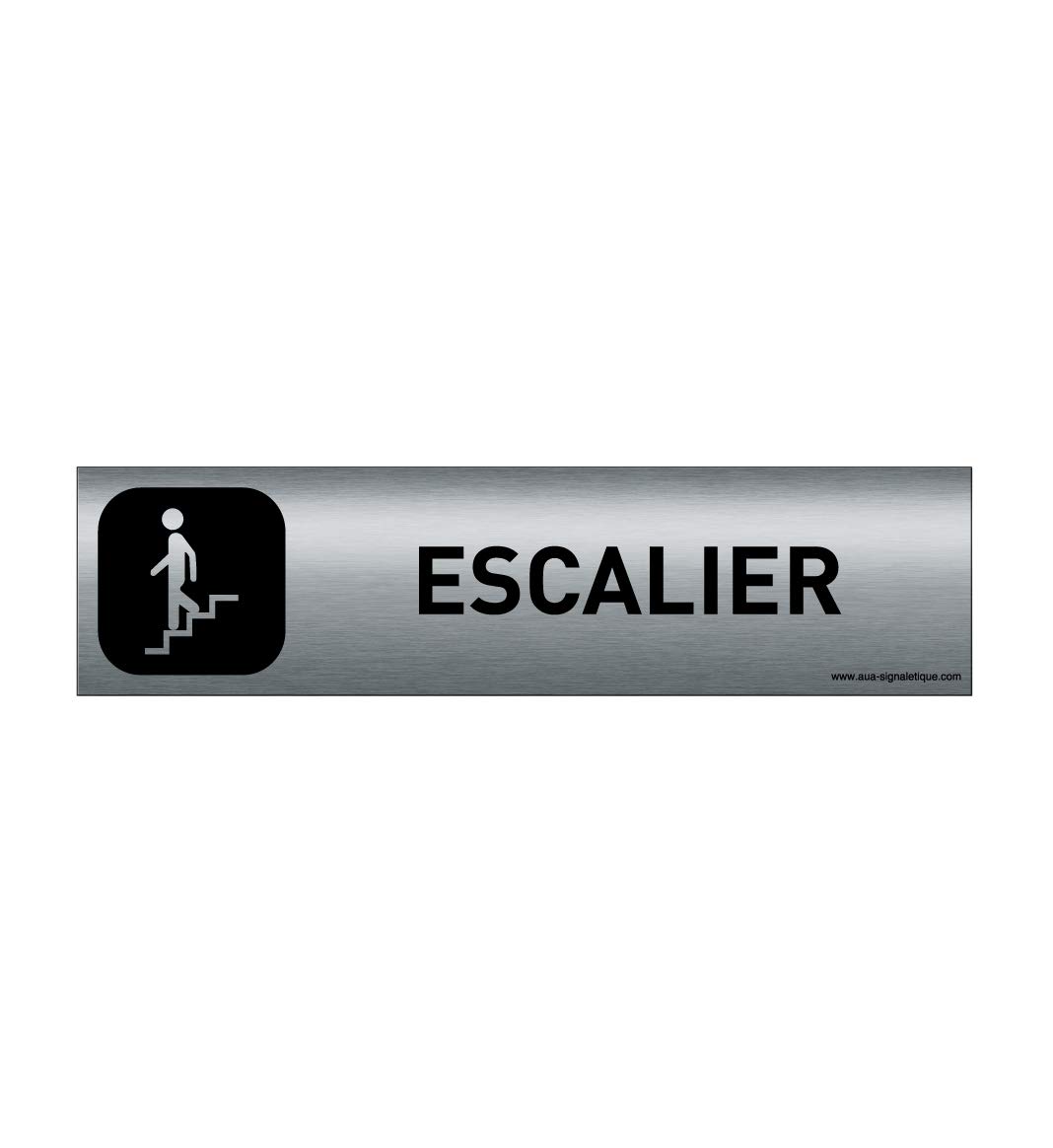AUA SIGNALETIQUE - Plaque Aluminium brossé imprimé AluSign DARK - 200x50 mm - Double Face adhésif au dos (Escalier descendant) — image 1