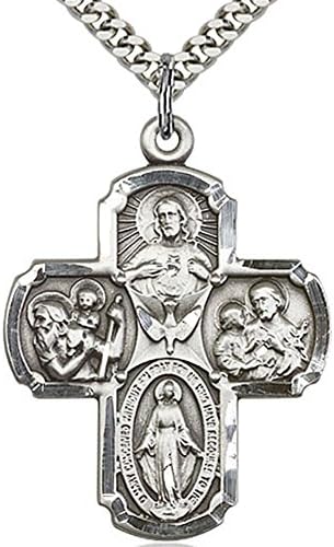 Heartland StoreHeartland Men's Catholic 4 Way Cross Sterling Silver Medal Necklace- Tarnish Resistant, Meaningful Religious Pendant with Various Chain Sizes- Ideal Present for Special Occasions- Handcrafted in USA