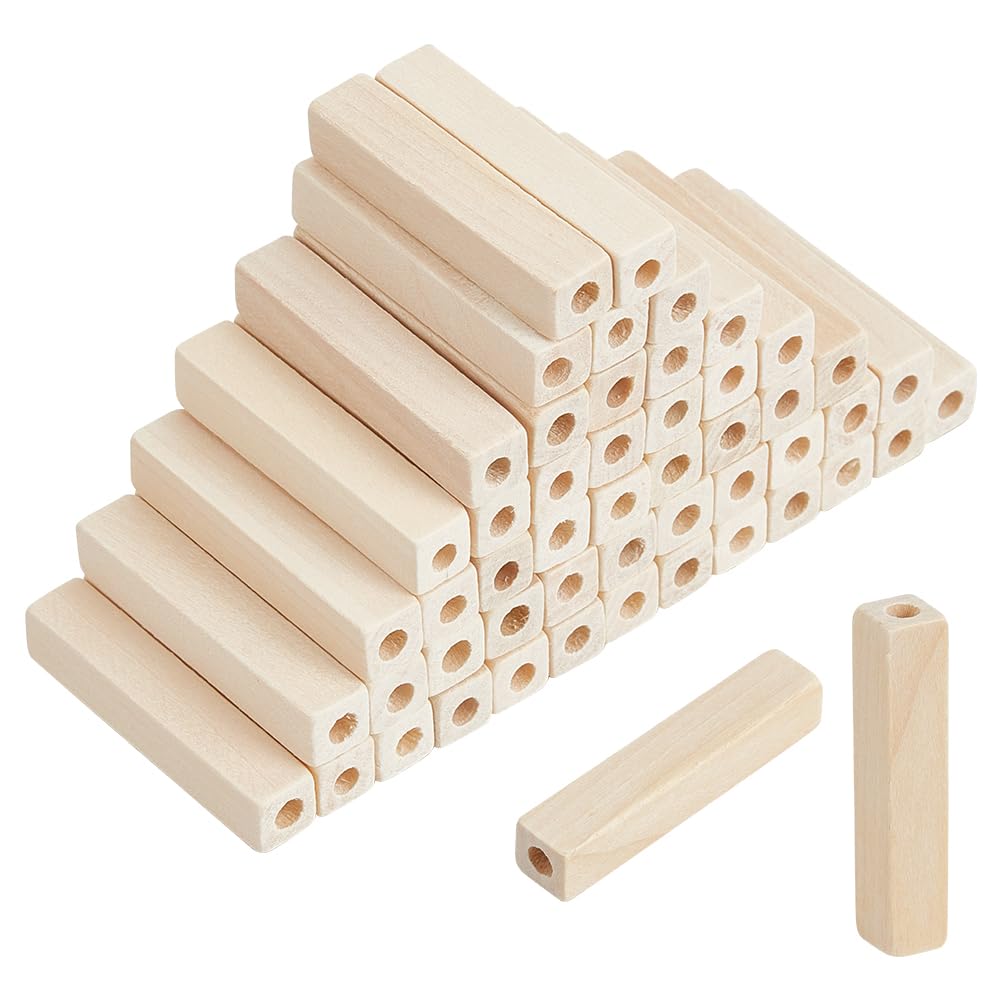NBEADS 50 Pcs Unfinished Wood Rectangle Beads, 5cm High Large Hole Beads for DIY Necklace Bracelet Jewelry Making