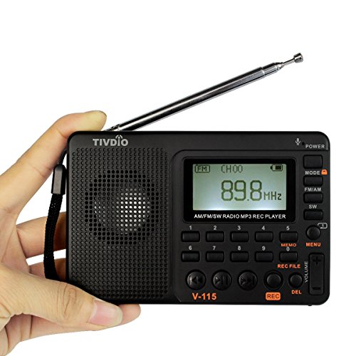TIVDIO-V-115-Portable-Shortwave-Transistor-Radio-AMFM-Stereo-with-MP3-Player-Recorder-Support-T-Flash-Card-and-Sleep-Timer-Black