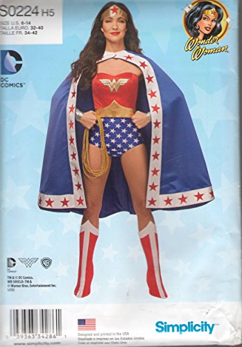 Simplicity Sewing Pattern S0224 - Use to Make - Wonder Woman Costume - Misses Sz