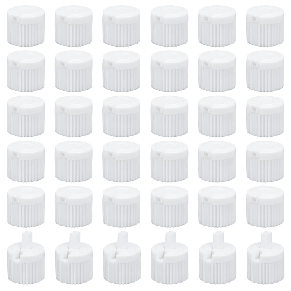 Photo 1 of OLYCRAFT 36Pcs 20/410 Flip Top Dispensing Cap White Plastic Bottle Caps Spout Flip Caps Reusable Plastic Bottle Cap Replacement Bottles Lids for Shampoo Moisturizer Control Flow Lid 0.8 ID