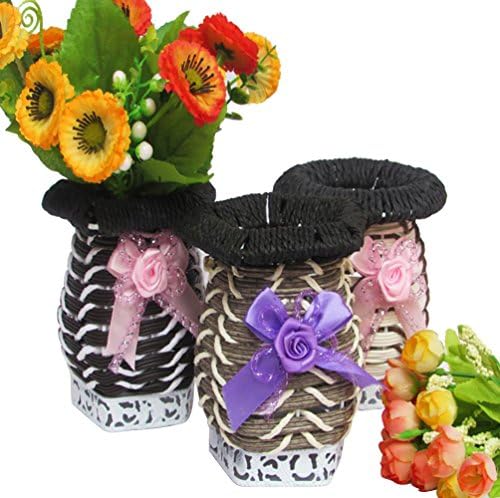 JKCOM Small Wicker Vase Artificial Flower Vase For Decoration Wicker Basket Set Rattan Vase