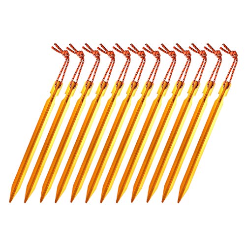 OBKJJ Tent Stakes,7075Aluminium Tent Nail Lightweight with Reflective Rope 12-Piece (Gold)
