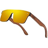 DUBERY Trendy Rimless Wood Sunglasses Polarized Flat Top Sun Glasses with Wooden Temple D219