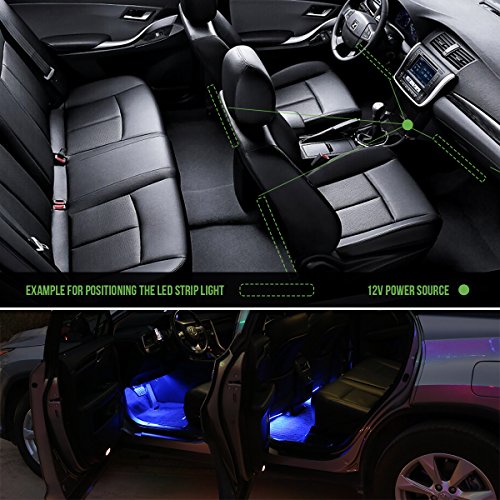 LE 4pcs 48 LEDs Car Strip Lights, RGB Multicolor Music Waterproof Automobile Underbody Interior Decoration Light Bars 12V DC Sound Sensor Function Wireless Remote Control Car Charger Included