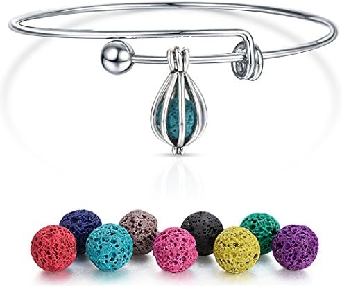 Water Drop Cage Locket Aromatherapy Essential Oil Diffuser Bracelet Expandable Wire Bangle with Lava Beads