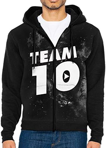 Men's Team 10 Pink Jake Paul Long Sleeve Full Zip Up Hoodie Sweatshirt Casual Active Hooded Jackets - With 2 Pockets Black