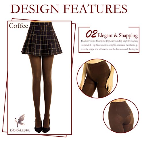 DORALLURE Semi Opaque Tights for Women Control Top Pantyhose Run Resistant Footed Hosiery