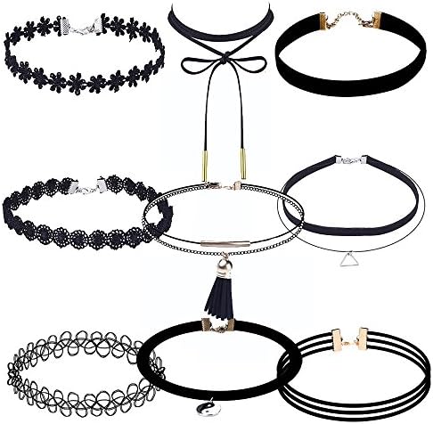 9 PCS Women Choker Necklaces Black Velvet Stretch Tattoo Choker Necklace Set for Girls