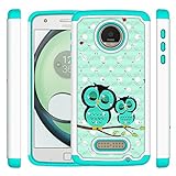 Moto Z Case, Moto Z Droid Case, Vfunn [Shock Absorption] Studded Rhinestone Bling Hybrid Dual Layer Armor Slim Defender Protective Case Cover For Moto Z/Moto Z Droid (2016) (Owl)