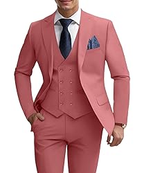 WOMS Men's 3 Piece Slim Fit Suit, Coral Wedding