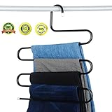 S-type Metal Pants Hangers,Closet Storage for Jeans Trousers Space Saver Storage Rack(BLACK)