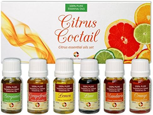 HandsUnity Citrus Essential Oils Gift Set, Italian Aromatherapy for Diffuser, Pure &amp; Natural, Therapeutic Grade 6 pack by 10ml, Bergamot, Grapefruit, Lemon, Lime, Mandarin, Orange