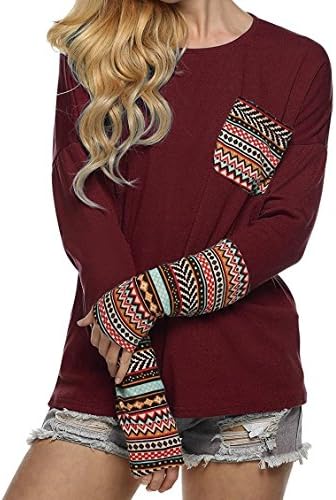 Nagoo Women's Fall Long Sleeve Shirts Boho Pocket Loose T Shirts