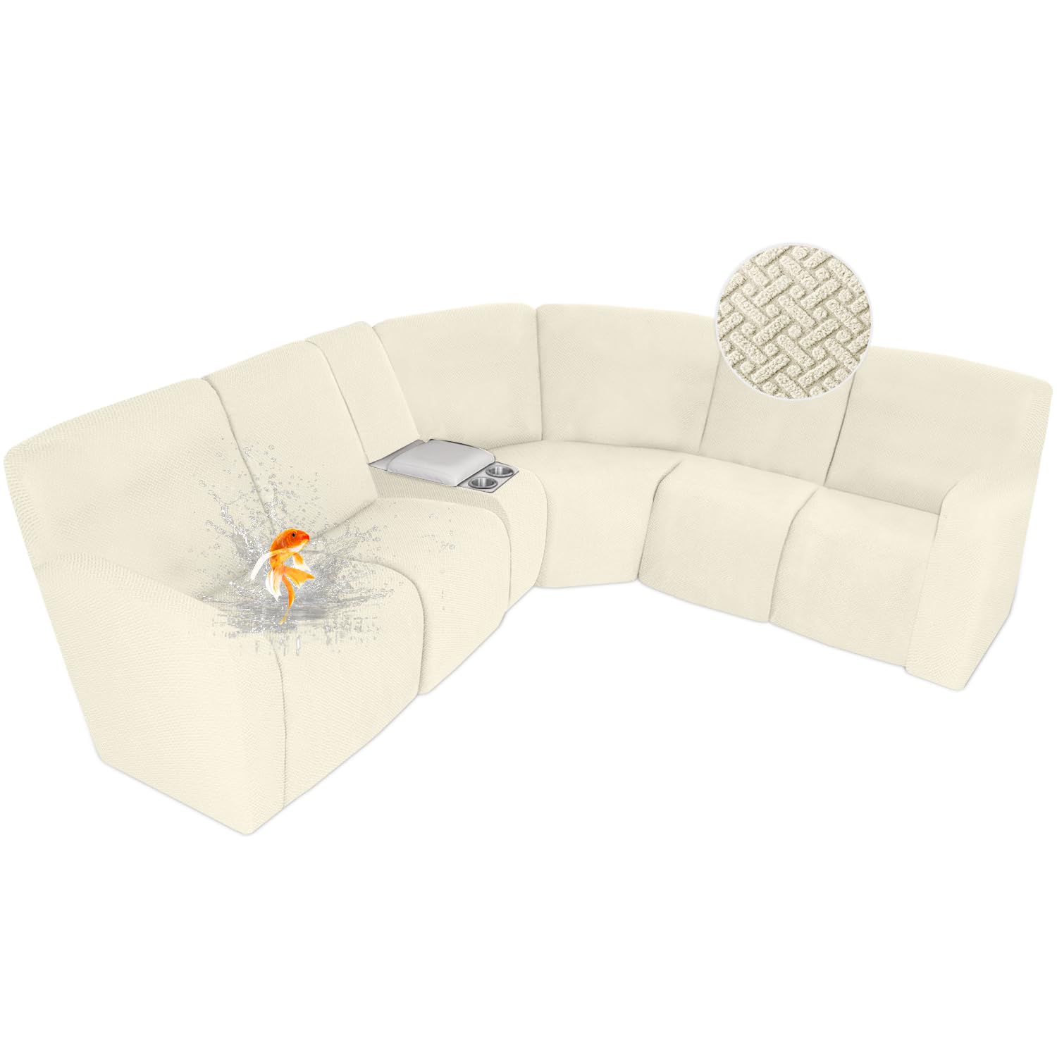 Photo 1 of ALIECOM 100% Waterproof Recliner Sectional Couch Covers L Shape Stretch Corner Reclining Sectional Sofa Cover Washable Recliner Slipcover Protector for Dog Pet (5 Seat and 1 Console, Beige)