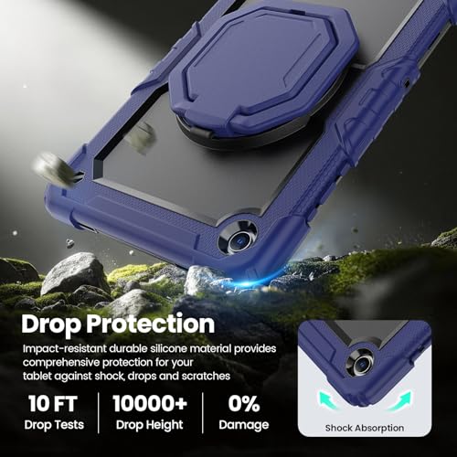 Sanyetral Galaxy Tab A11+ Case, Heavy Duty Case for Samsung Galaxy Tab A11 Plus/A9 Plus 11'' 2025/2023, with Screen Protector, 360 Rotating Stand and Pencil Holder (Black + Navy Blue)