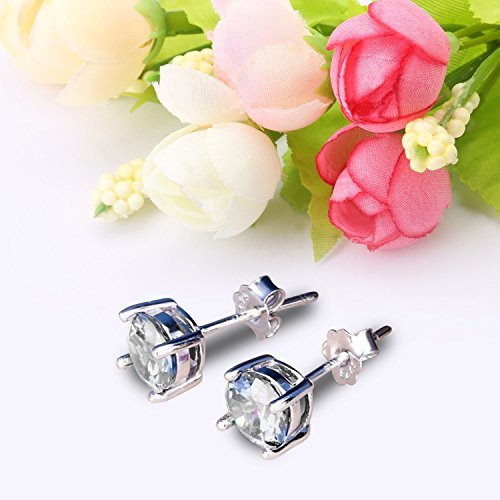 UHIBROS Hypoallergenic Silver Ear Stubs Birthstone Stud Earrings Round Cubic Zirconia Diamond April Gifts